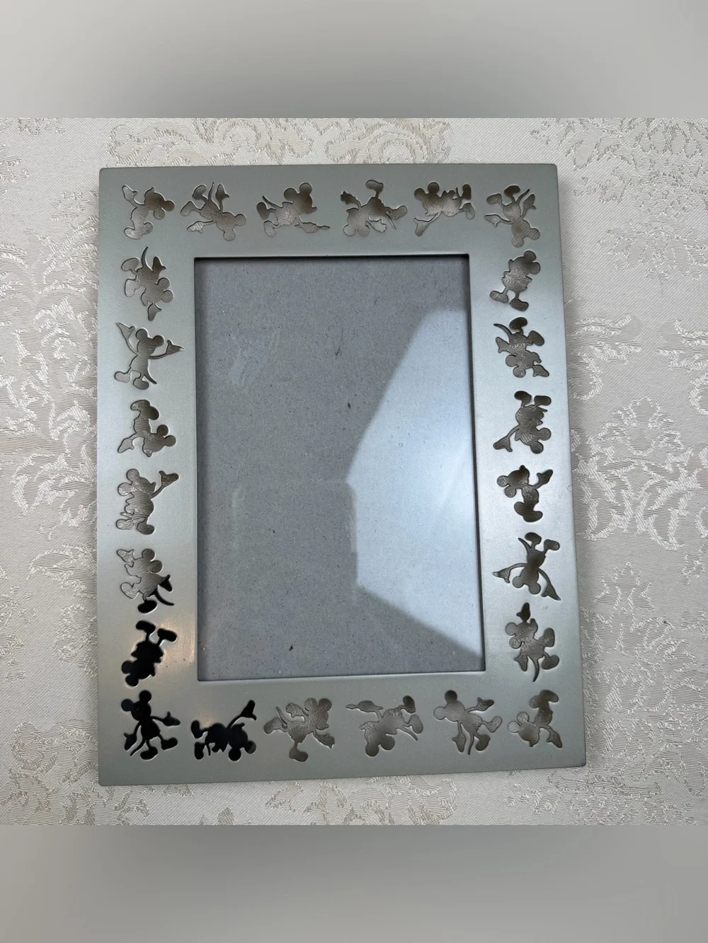 Vintage Disney Silver Mickey Mouse Cutout Photo Frame - 4x6”